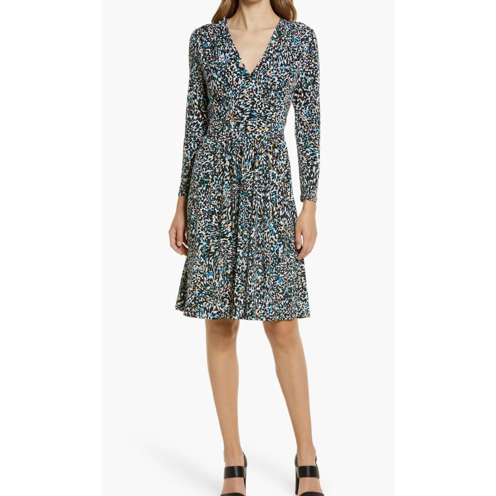 Maggy London Abstract Print Long Sleeve Fit & Flare Dress Size 4 Knee Length